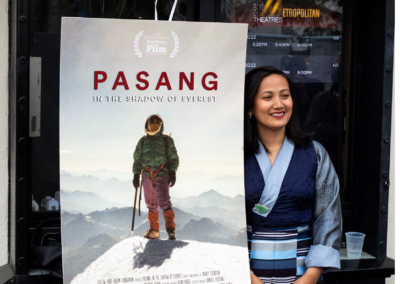 Pasang's daughter, Dawa Futi Sherpa with the Pasang Movie poster at the Santa Barbara International Film Festival World Premiere