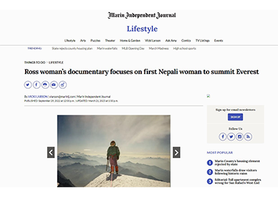 Marin Independent Journal Interviews Director, Nancy Svendsen about Pasang: In the Shadow of Everest