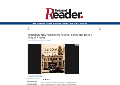 Rutland Reader posts an article about the 2023 Middlebury new Filmmakers Festival spring tour in 7 towns in Vermont