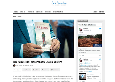 Lex Limbu, Host of the Napal Premiere in Kathmandu, Nepal, writes an article about the film, Pasang: In the Shadow of Everest.