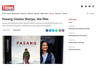 Nepal News features a story about the Nepal Premiere in April 2023 of Pasang: In the Shadow of Everest