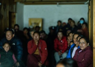 A picture from the screening of Pasang: In the Shadow of Everest at Junbesi Monastery, Junbesi, & and Phaplu Community School on May 6-7, 2023.