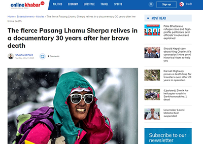 An article about Pasang: In the Shadow of Everest was published May 7th, 2023 on Online Khabar, a leading online Nepal news source.