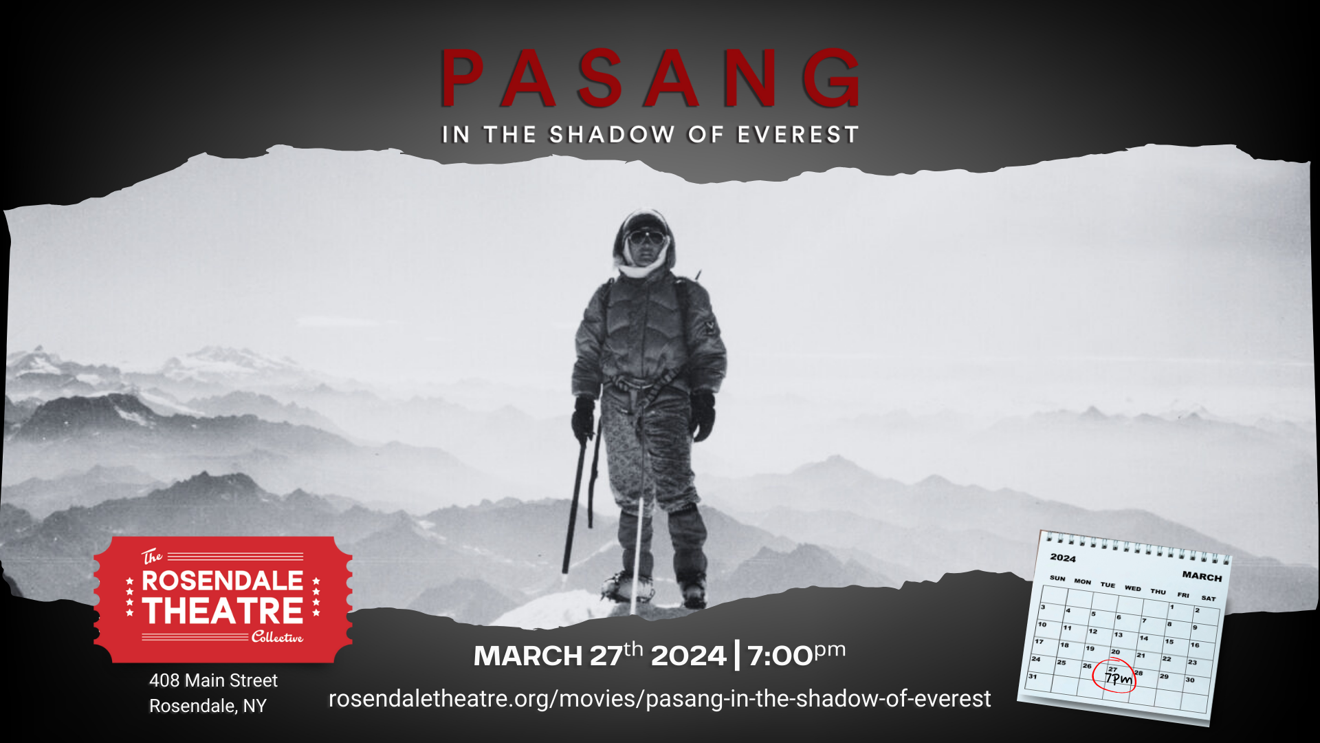 PASANG: In the Shadow of Everest screens at The Rosendale Theatre - NY March 27th @7pm