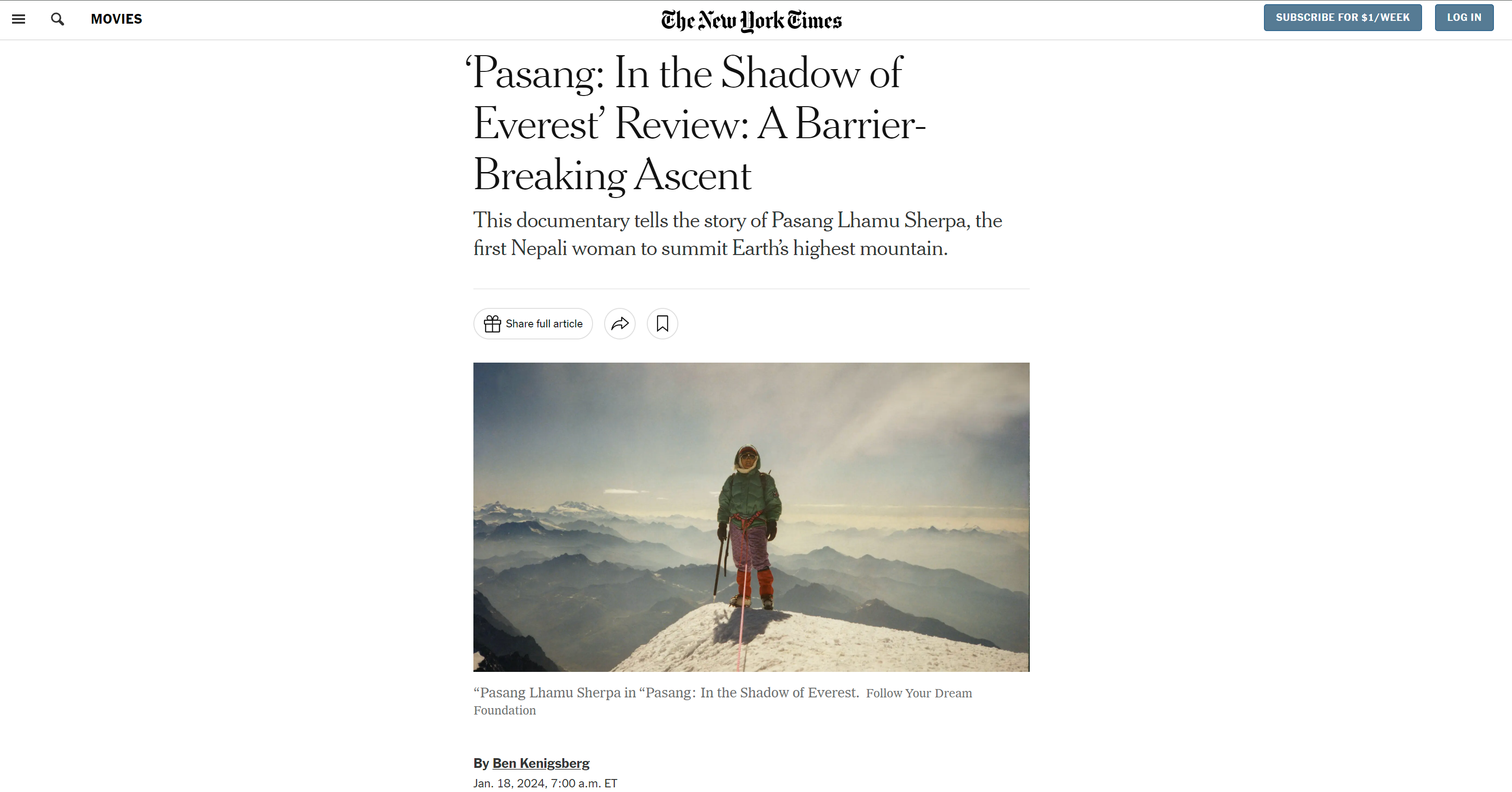 The New York Times published a review of PASANG on Jan 19, 2024
