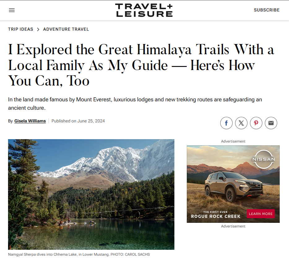 Travel + Leisure Article mentions PASANG: In the Shadow of Everest